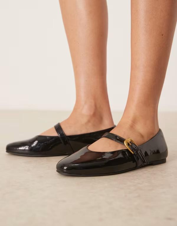 エイソス レディース シューズ パンプス ASOS DESIGN Leah mary jane ballet flats patent BLACK PATENT ブラック｜ReVida 店
