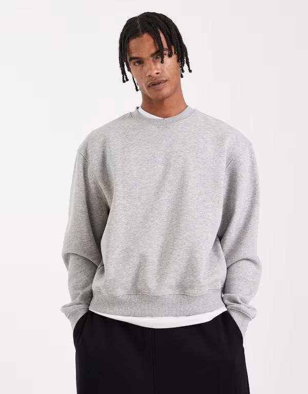エイソス メンズ アウター パーカー・スウェット スウェット シャツ ASOS DESIGN essential boxy oversized sweatshirt Gray Heather グレー｜ReVida 店
