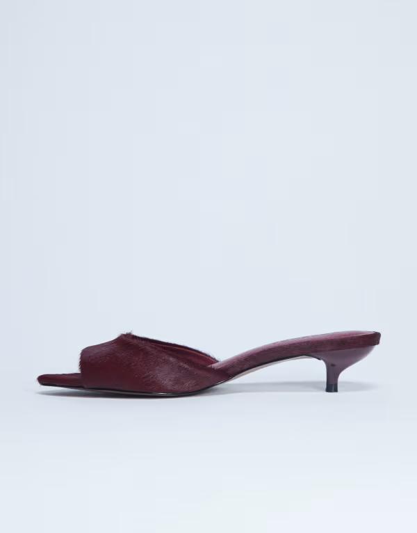 トップショップ レディース シューズ サンダル レザー ヒール Topshop Alba real leather peep toe kitten heel mules pony Red pony レッド