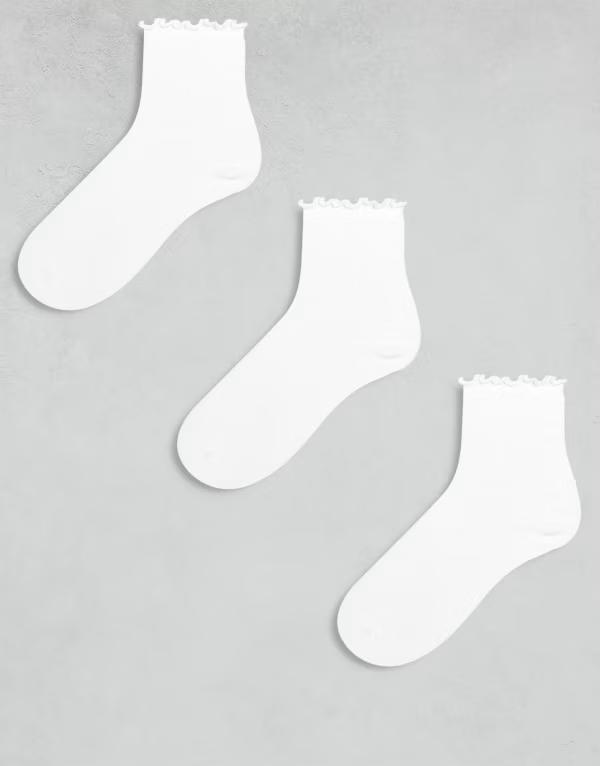 エイソス レディース アンダーお召しもの ソックス アンクル ASOS DESIGN 3 pack frill edge ankle socks white 白いこと