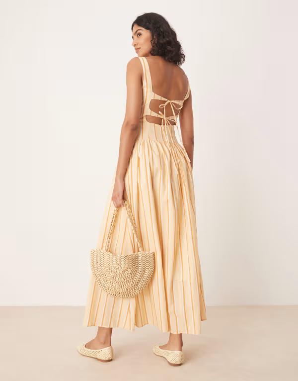 グラマラス レディース トップス ワンピース Glamorous square neck dropped waist midaxi dress in orange white stripes Orange stripe オレンジ 13,125円