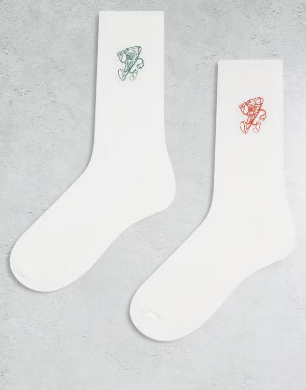 エイソス メンズ アンダーウェア 靴下 グラフィック ASOS DESIGN 2-pack socks with pizza graphic in multi Multi マルチカラー