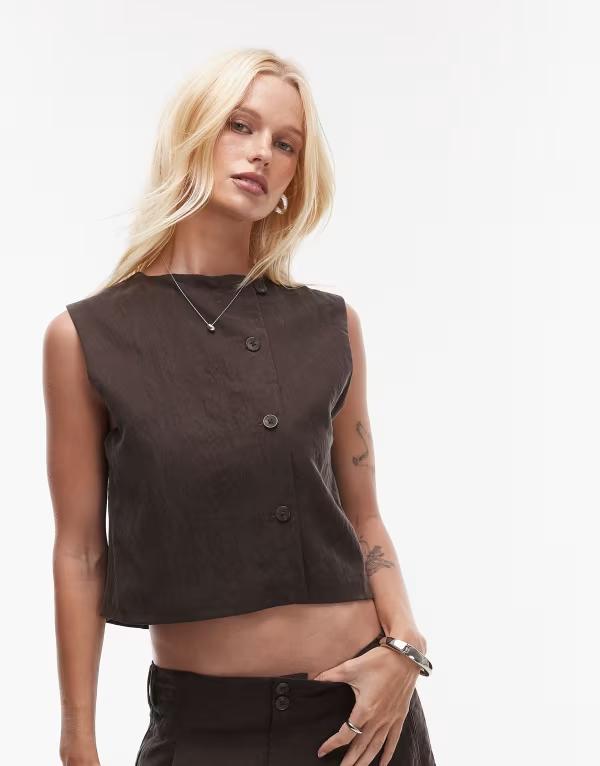 マンゴ レディース トップス シャツ ノースリーブ Mango cupro button back sleeveless top - part of a set BROWN ブラウン