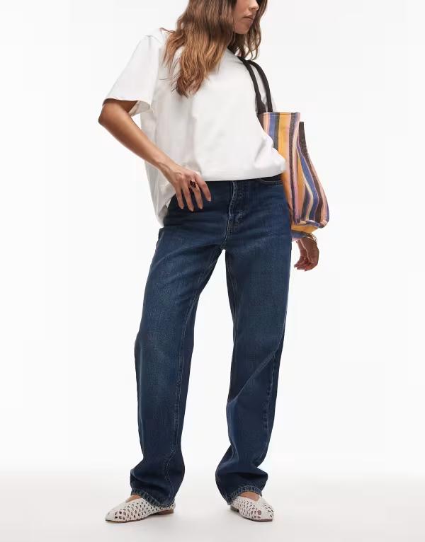 トップショップ レディース ボトムス デニムパンツ ジーンズ Topshop Kort high rise straight jeans in rich Rich ブルー｜ReVida 店