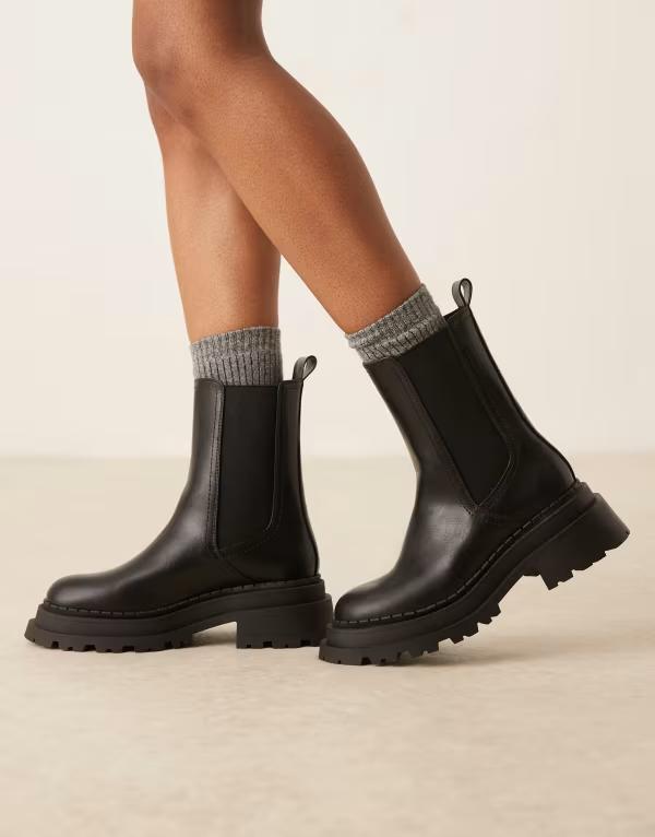 エイソス レディース シューズ ブーツ・レインブーツ チェルシーブーツ チェルシー ブーツ ASOS DESIGN Alfie chunky Chelsea boots Black ブラック