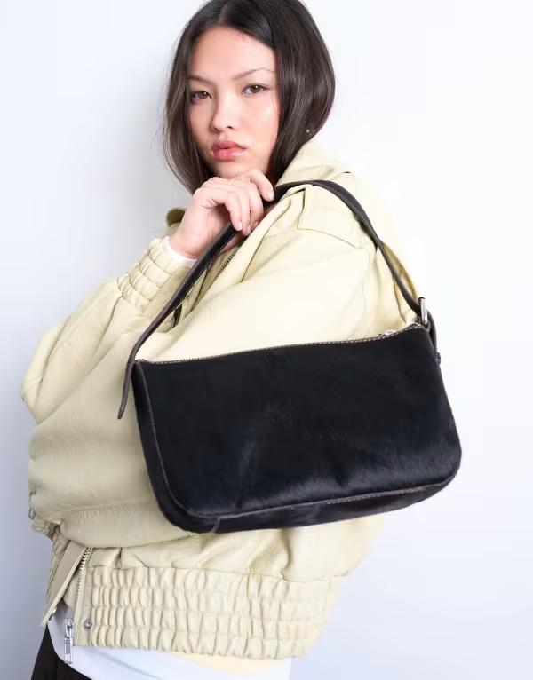 トップショップ レディース バッグ ショルダーバッグ レザー Topshop Stina real leather shoulder bag in chocolate pony Chocolate チョコレート
