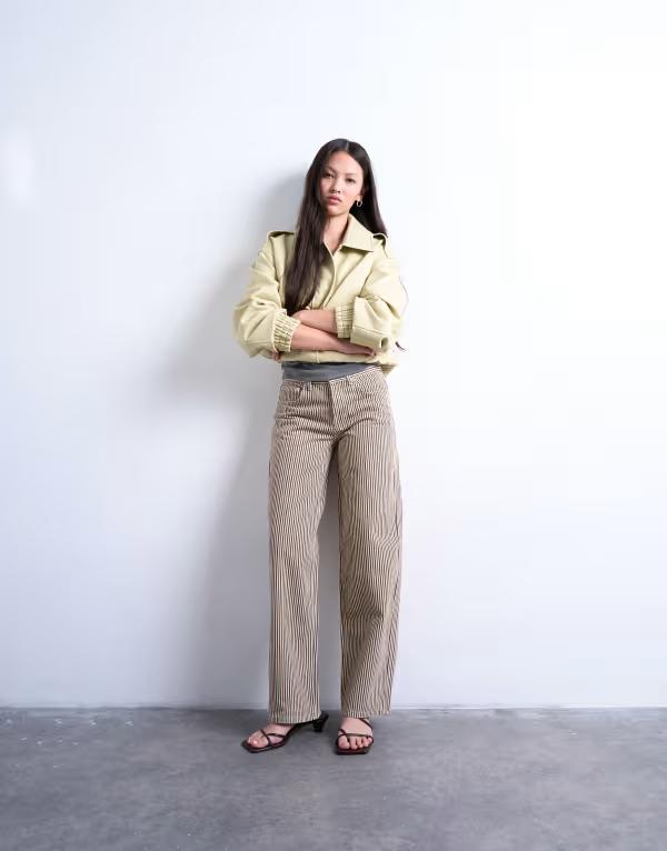 とっ始め販売店 レディース ボトムス 心地好いズボン下 ズボン下 Topshop multi stripe cinch pants brown 赤銅色 レディースファッション-パンツ-ボトムス