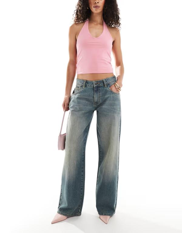 デイジーストリート レディース ボトムス デニムパンツ ローライズ ジーンズ Daisy Street roomy low rise jeans in washed Washed blue ブルー|ReVida 店