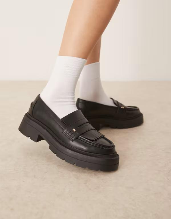 エイソス レディース シューズ スリッポン・ローファー ローファー フリンジ ASOS DESIGN Wide Fit Monty chunky fringe detail loafers Black ブラック