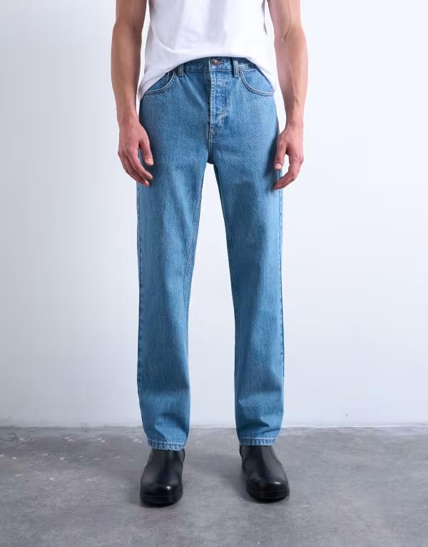 トップマン メンズ ボトムス デニムパンツ ジーンズ Topman rigid straight jeans in mid wash Mid wash blue ブルー