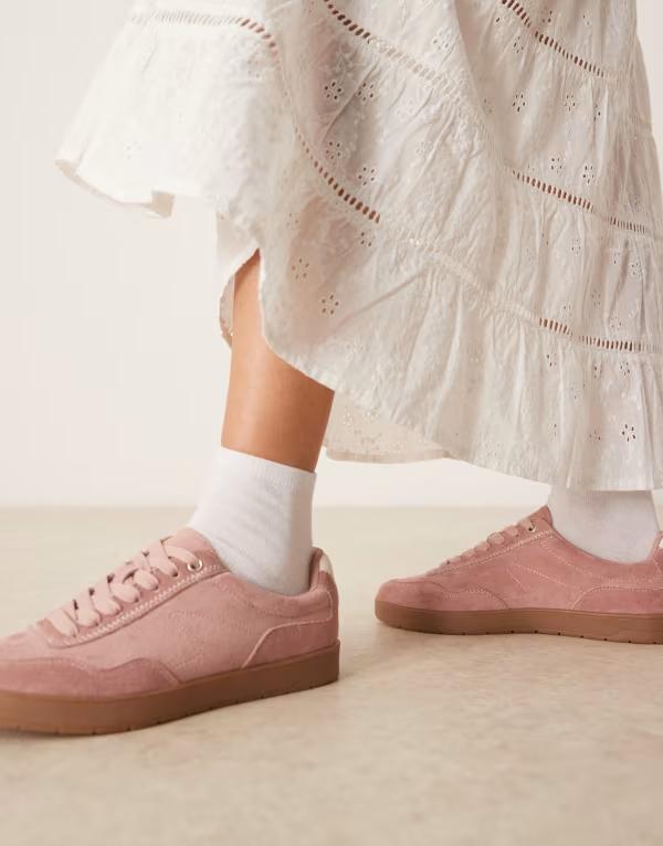 エイソス レディース シューズ スニーカー スエード レース ASOS DESIGN Deuce lace up sneakers suedette Pink suedette ピンク