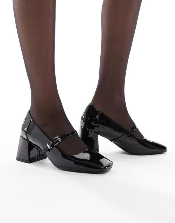 ロンドンレベル レディース シューズ ヒール London Rebel Hazel mid block heeled shoes in patent Black patent pu ブラック