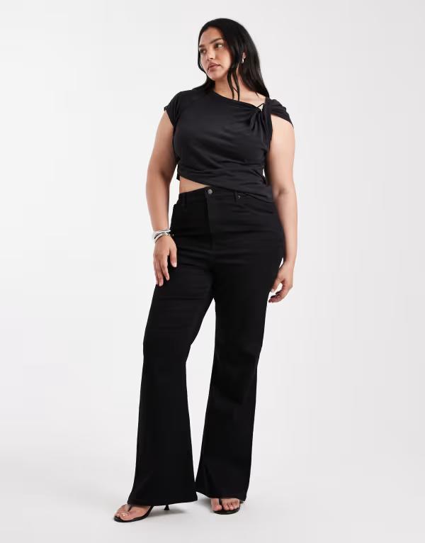 エイソス レディース ボトムス デニムパンツ ジーンズ ASOS Curve ASOS DESIGN Curve sculpting super stretch flare jeans Black ブラック