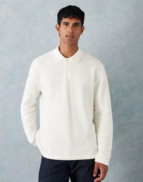 エイソス メンズ トップス スポーツシャツ ASOS DESIGN super heavyweight relaxed pique polo インチ cream Coconut milk 皮膚軟化剤