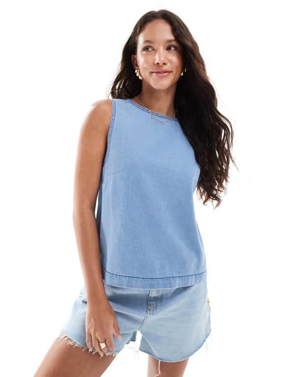 エイソス レディース トップス シャツ デニム ASOS DESIGN denim boxy tank in light LIGHT BLUE ブルー