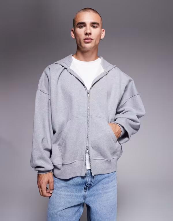 エイソス メンズ アウター パーカー・スウェット パーカー ASOS DESIGN premium heavyweight extreme oversized zip up hoodie in 400gsm heather Gray Heather グレー