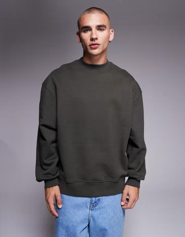 エイソス メンズ アウター パーカー・スウェット スウェット シャツ ASOS DESIGN premium heavyweight oversized sweatshirt in 400 gsm Elegance カーキ