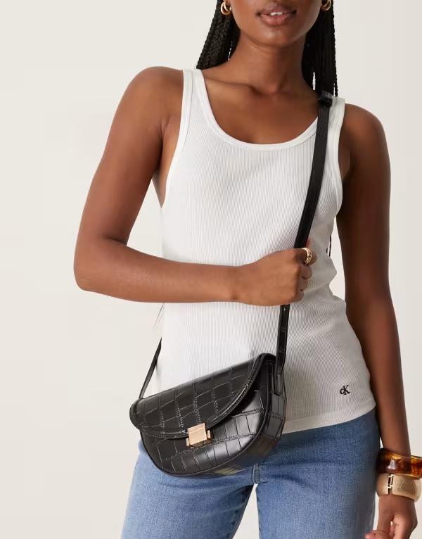 エイソス レディース バッグ ショルダーバッグ ASOS DESIGN textured crossbody bag croc Black ブラック