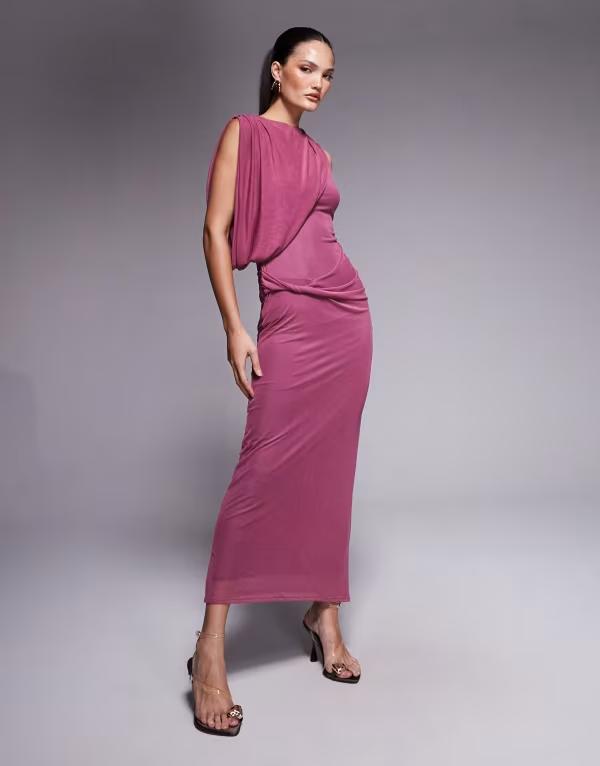エイソス レディース トップス ワンピース ミディワンピース ドレープ メッシュ ミディ ワンショルダー ASOS DESIGN mesh draped one-shoulder midi dress in dark cherry TBC 7,755円