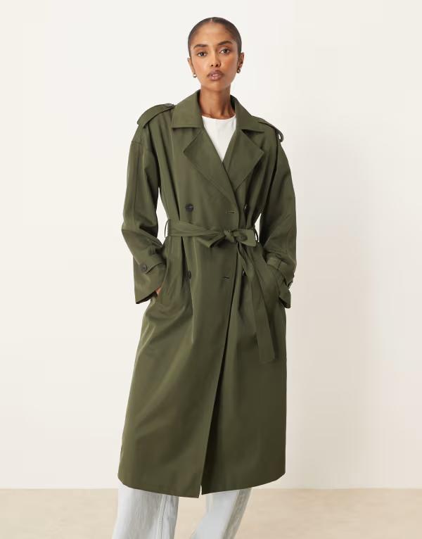 ヴィラ レディース アウター コート VILA premium double breasted trench coat in deep Deep depths グリーン