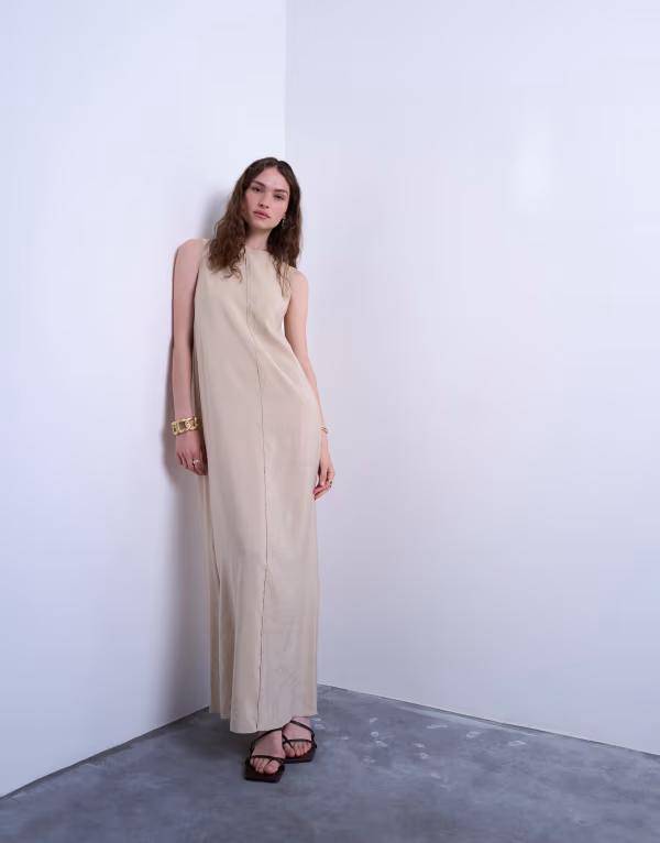 とっ始め販売店 レディース トップス 衣装 開けっ広げうしろ側 ハイネック midi衣装 midi Topshop high neck open back throw-on cupro MIDI dress インチ buttermilk Buttermilk