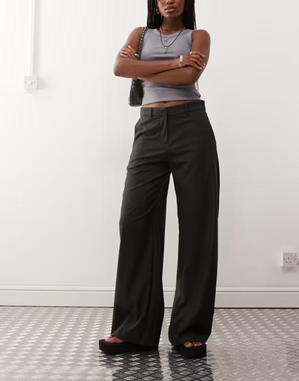 週日 レディース ボトムス 心地好いズボン下 ワイドレッグ ズボン下 Weekday wide leg tailored pants インチ dark gray melange Dark gray 薄墨色 レディースファッション-パンツ-ボトムス