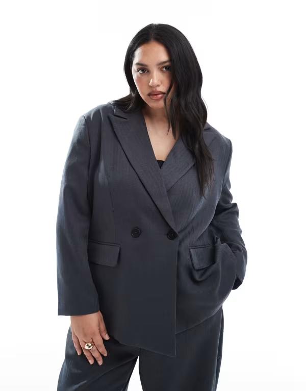 ヴェロモーダ レディース アウター ジャケット・ブルゾン ブレザー Vero Moda Curve tailored herringbone blazer in dark gray melange - part of a set Dark Gray Melange グレー｜ReVida 店