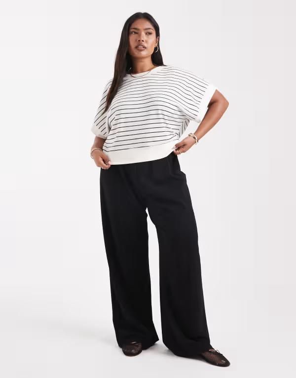 ヴェロモーダ レディース ボトムス 心地好いズボン下 ズボン下 Vero Moda Curve loose pull-on pants Black 黒いこと