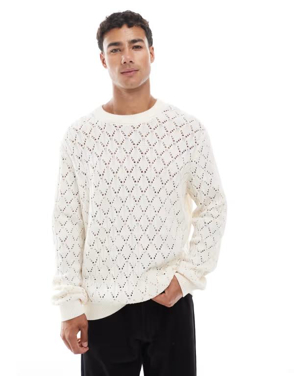 ジャック アンド ジョーンズ メンズ アウター ニット・セーター セーター ニット Jack & Jones open knit sweater in cream Sea salt クリーム