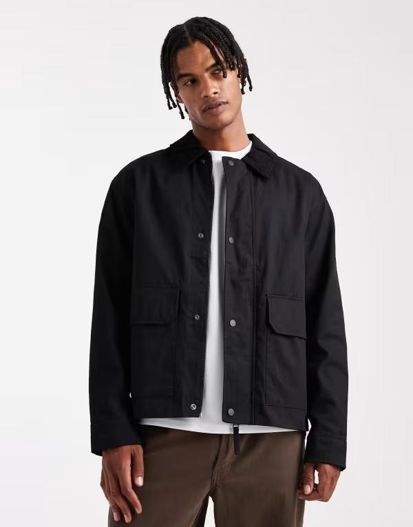 ジャック アンド ジョーンズ メンズ アウター ジャケット・ブルゾン コーデュロイ ジャケット Jack & Jones worker jacket with corduroy collar Black ブラック