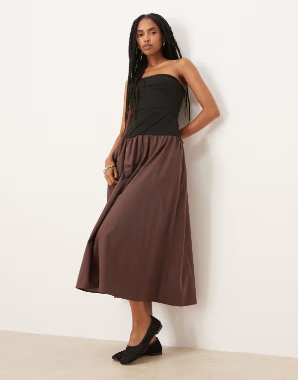 エイソス レディース トップス ワンピース ミディワンピース ミディ ASOS DESIGN bandeau hybrid midi dress brown ブラウン