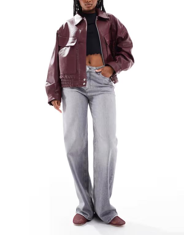ピーシーズ レディース ボトムス デニムパンツ ワイドレッグ シルク ジーンズ PIECES Silke mid rise wide leg jeans in medium Medium gray denim グレー