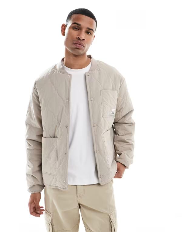 ジャック アンド ジョーンズ メンズ アウター ジャケット・ブルゾン キルティング ジャケット Jack & Jones quilted bomber jacket Atmosphere ベージュ