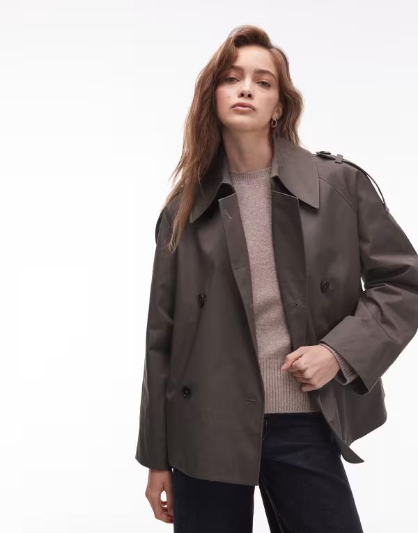 アンドアザーストーリーズ レディース アウター ジャケット・ブルゾン ジャケット & Other Stories bold shoulders short trench jacket in dark GREEN グリーン｜ReVida 店
