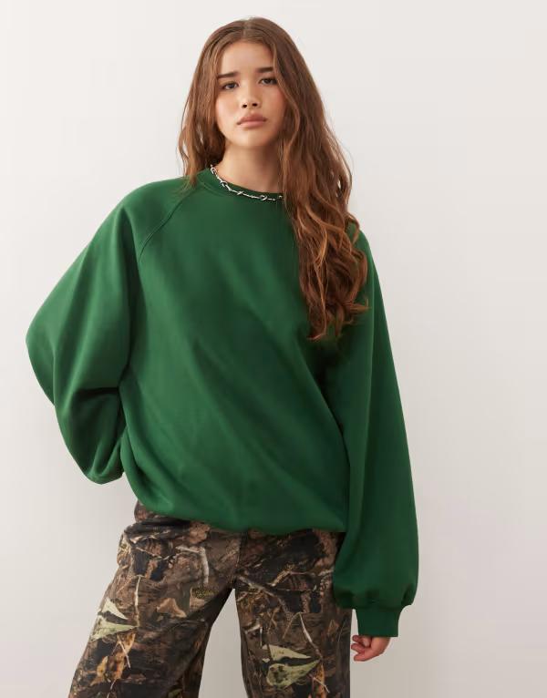 週日 レディース アウター パーカー・スウェット 流汗 プルオーバー プルオーバー Weekday heavyweight jersey oversized sweatshirt インチ dark Dark green wash 緑であること
