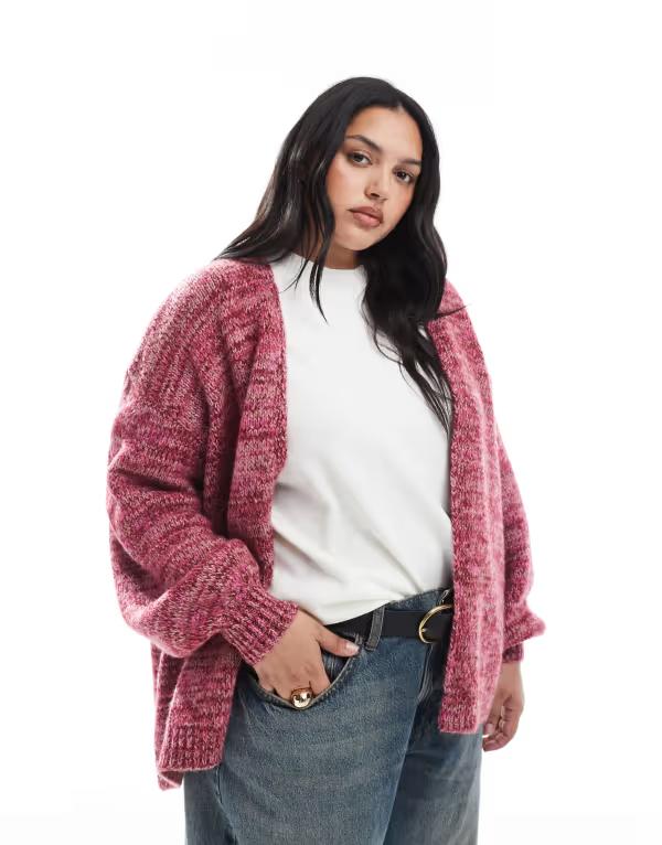 エイソス レディース アウター カーディガン ニット ASOS Curve ASOS DESIGN Curve knitted edge to edge cardigan in multiply pink ピンク