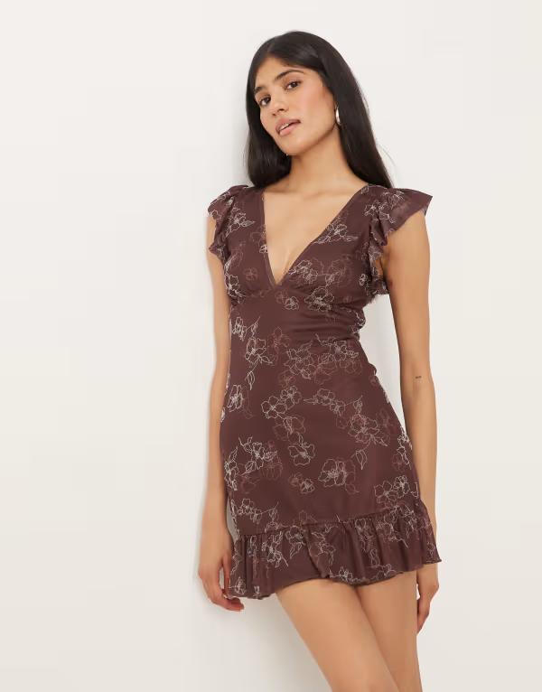 ジーメンス電話を掛ける レディース トップス 衣装 ミニ衣装 ミニ Motel Motarika floaty mini dress BROWN 赤銅色