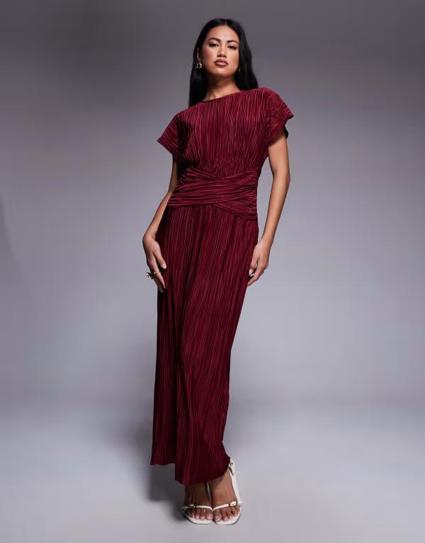 エイソス レディース トップス ワンピース マキシワンピース ノースリーブ マキシ ASOS DESIGN twist front plisse sleeveless maxi dress in wine Wine ワイン