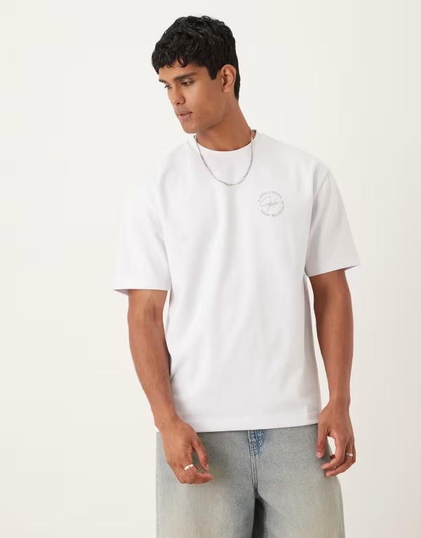 エイソス メンズ トップス Tシャツ グラフィック ASOS DESIGN breatheMAX heavyweight relaxed t-shirt with city graphic WHITE ホワイト
