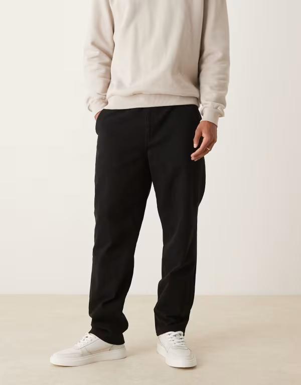 エイソス メンズ ボトムス 心地よいズボン下 引っ切り無い ASOS DESIGN straight leg pull on chinos Black 黒いこと