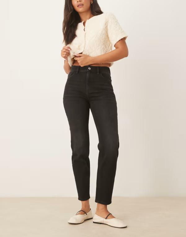 マンゴ レディース ボトムス デニムパンツ ジーンズ Mango Newmom slim mom jeans Black ブラック｜ReVida 店