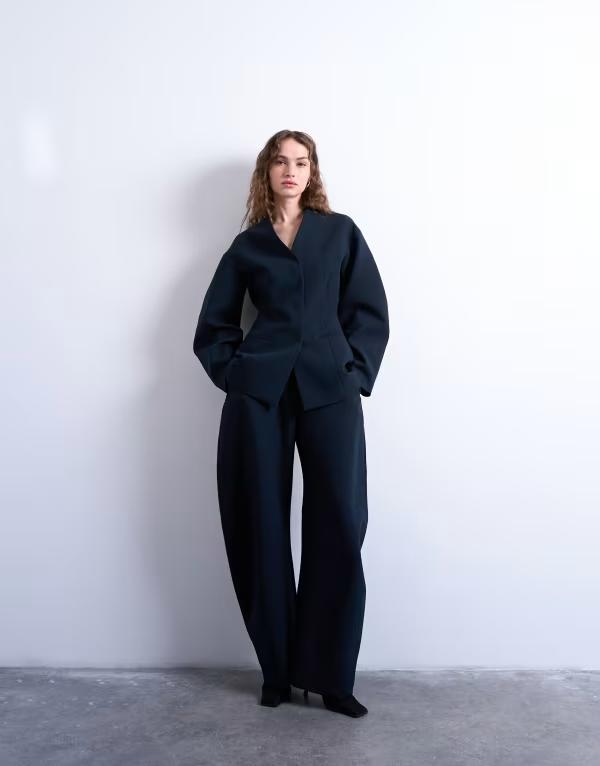 トップショップ レディース ボトムス カジュアルパンツ パンツ Topshop barrel leg tailored pants NAVY ネイビー