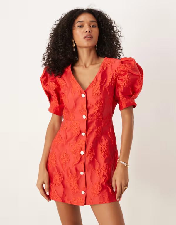 ベビージュン レディース トップス 衣装 ミニ衣装 ミニ Sister Jane rhinestone button jacquard mini dress RED 赤いこと
