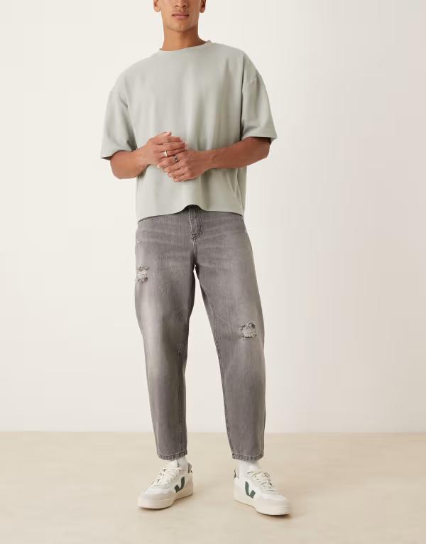 エイソス メンズ ボトムス ジーンズズボン下 デニム ASOS DESIGN relaxed tapered jeans インチ washed black with rips WASHED BLACK 黒いこと
