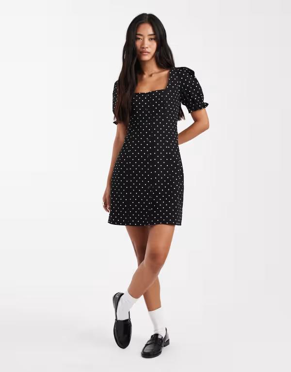 ミスセルフフリッジ レディース トップス ワンピース ドット柄 ミニワンピース ドット ミニ Miss Selfridge puff sleeve mini dress in polka dot Polka dot ドット
