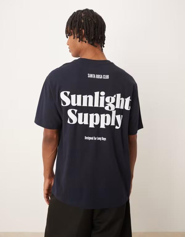 エイソス メンズ トップス シャツ プリント Tシャツ ASOS DESIGN heavyweight t-shirt with front and back print Sky captain ネイビー