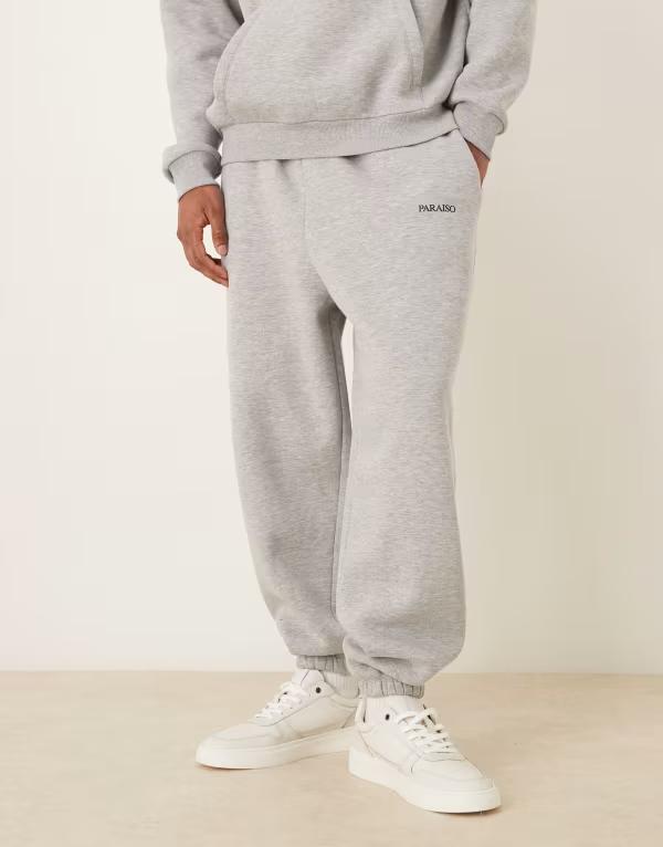 エイソス メンズ ボトムス 心地よいズボン下 刷り上げる ズボン下 スウェットパンツ ASOS DESIGN oversized sweatpants with print heather - part of a set Gray Heather 薄墨色 メンズファッション-ズボン・パンツ