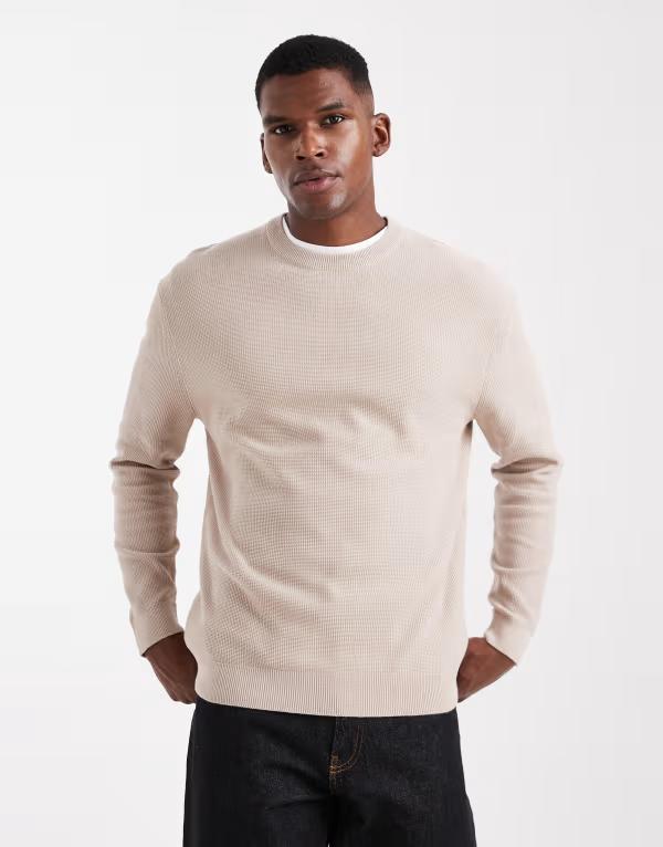 オンリーアンドサンズ メンズ アウター ニット・セーター ニット ONLY & SONS slim waffle knit in taupe String トープ 11,665円