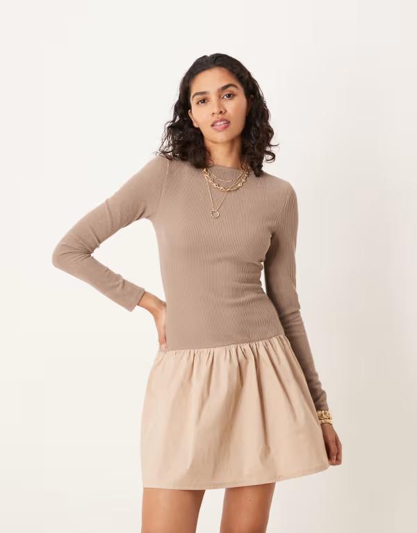 エイソス レディース トップス 衣装 midi衣装 midi ASOS DESIGN long sleeve scoop back hybrid MIDI dress BEIGE ベージュ