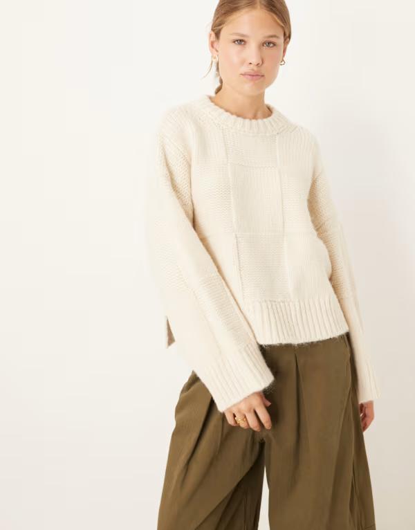 エイソス レディース アウター 編み物・プルオーバー プルオーバー ASOS DESIGN grid stitch sweater インチ cream Cream 皮膚軟化剤 レディースファッション-トップス-セーター